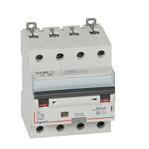Дифференциальный автомат (АВДТ) Legrand DX3 - 4P - 16A - AC - 30mA - тип C - 6kA