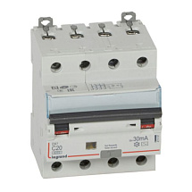 Дифференциальный автомат (АВДТ) Legrand DX3 - 4P - 20A - AC - 30mA - тип C - 6kA